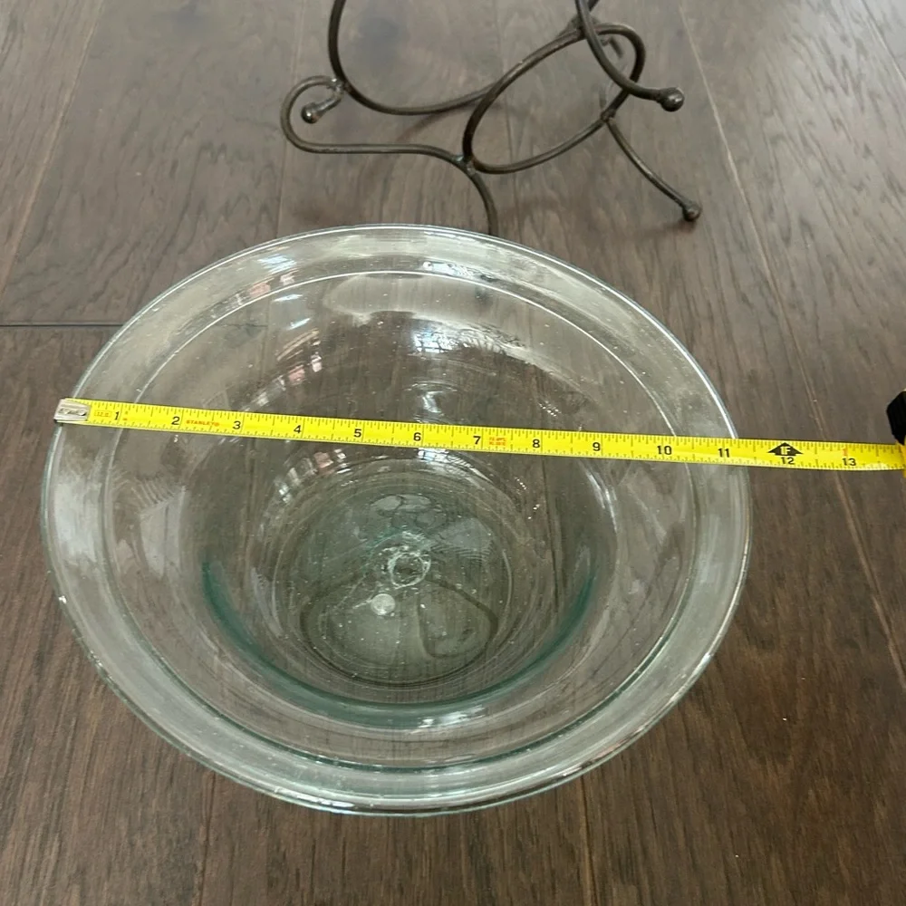 Vintage Glass Bowl with Metal Stand